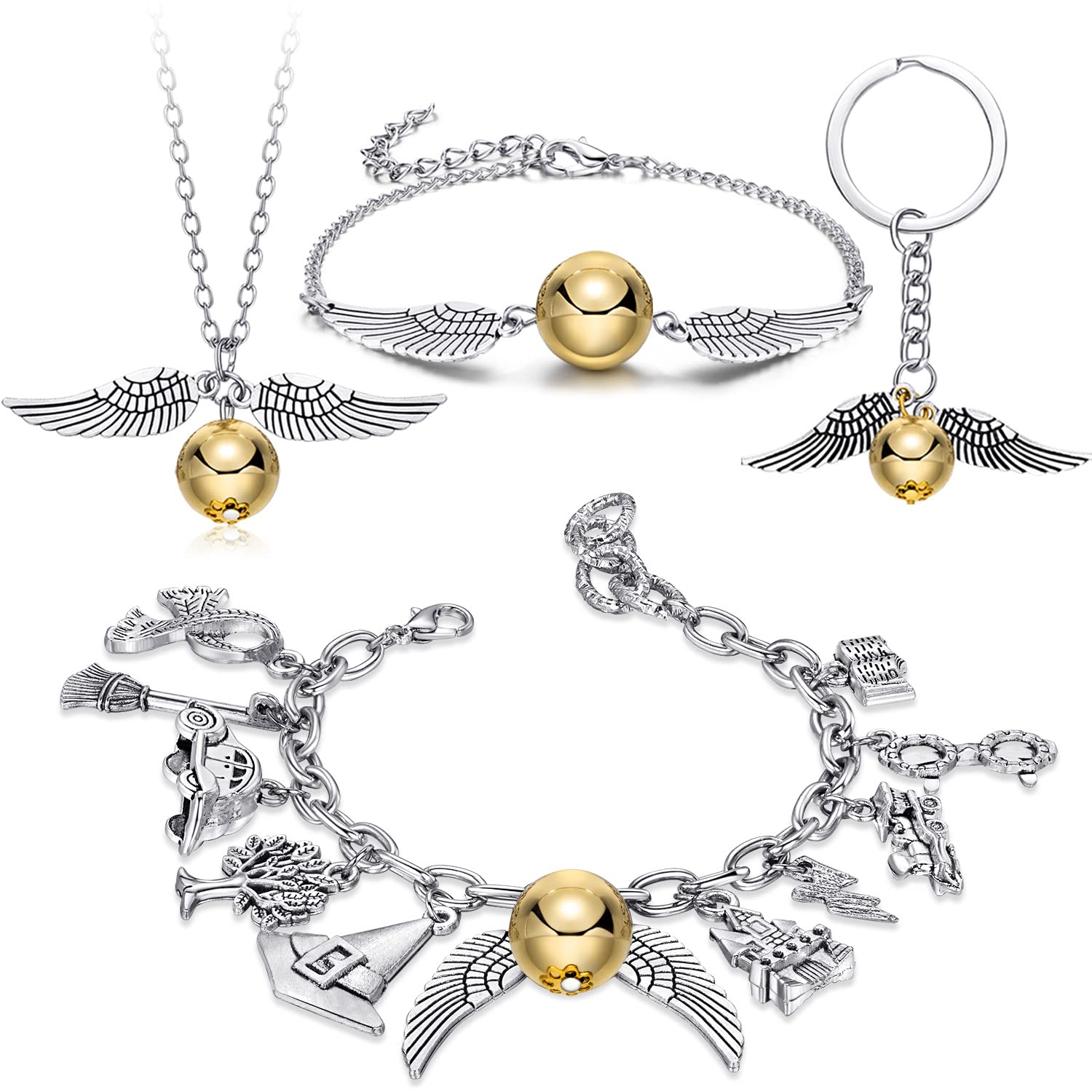 LOUISE VELLA Charm Bracelet Set for Girls - Friendship Bracelet & Necklace Jewelry Gift with Cute Keychain - Perfect Birthday Present for Teens, Kids | Great for Parties, Everyday Wear & Special Occasions