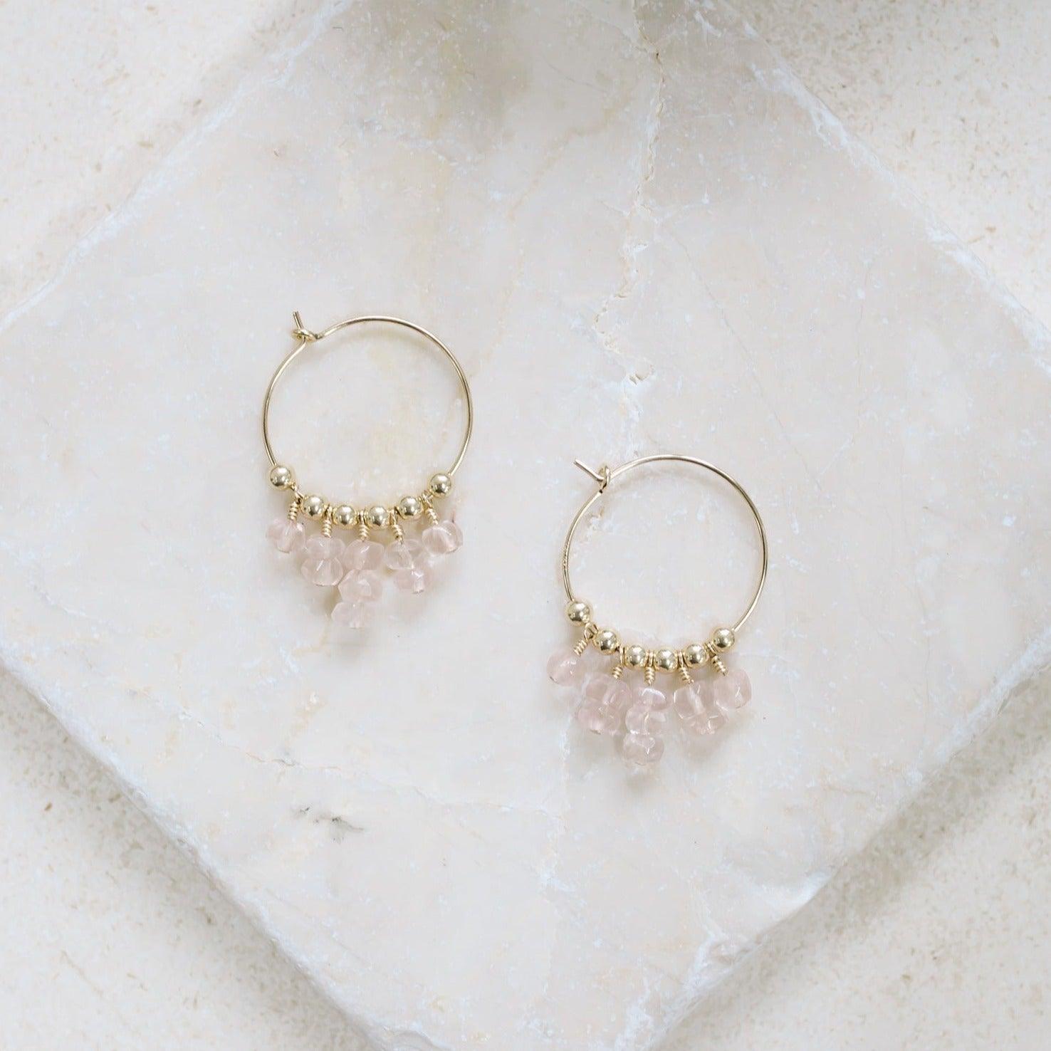 Rose Quartz Statement Hoop Earrings for Women - Elegant Healing Crystal Jewelry for Everyday Wear & Special Occasions
