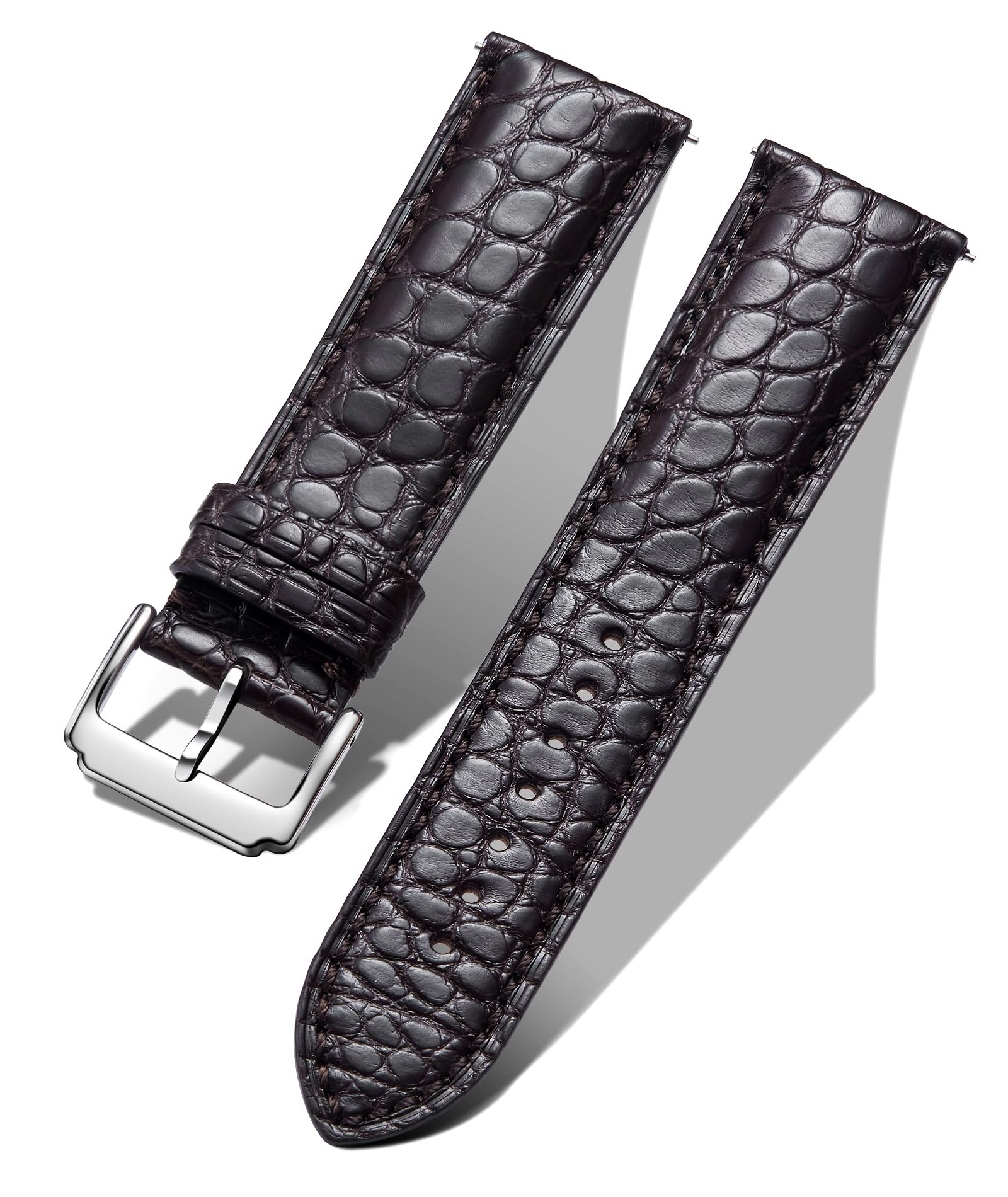 Premium Alligator Grain Leather Watch Bands for Men & Women - Handmade Crocodile Pattern Quick Release Replacement Straps - Genuine Leather Watchband with Stainless Steel Buckle (Black/Brown) - Perfect for Dress Watches, Business Attire & Formal Occasions