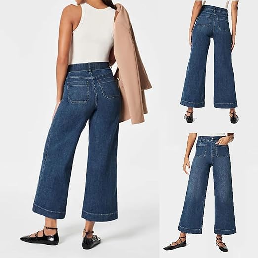 Asilion High Waisted Tummy Control Cropped Wide Leg Pants for Women - Comfortable Twill Fabric, Casual & Office Wear - Perfect for Work, Travel & Everyday Outfits