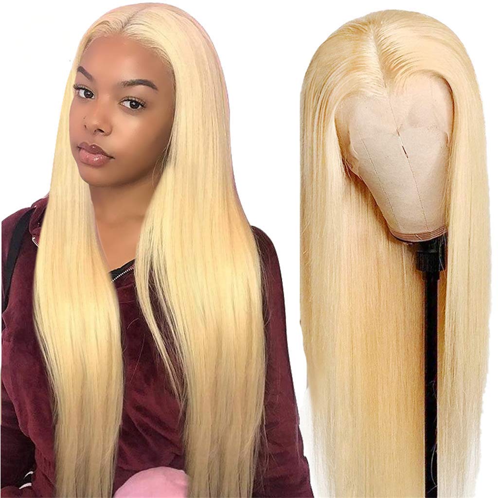 250% Density #613 Blonde Lace Front Wig Human Hair - Pre Plucked Straight 14 Inch Real Hair Wigs for Women | Perfect for Daily Wear, Cosplay & Special Occasions