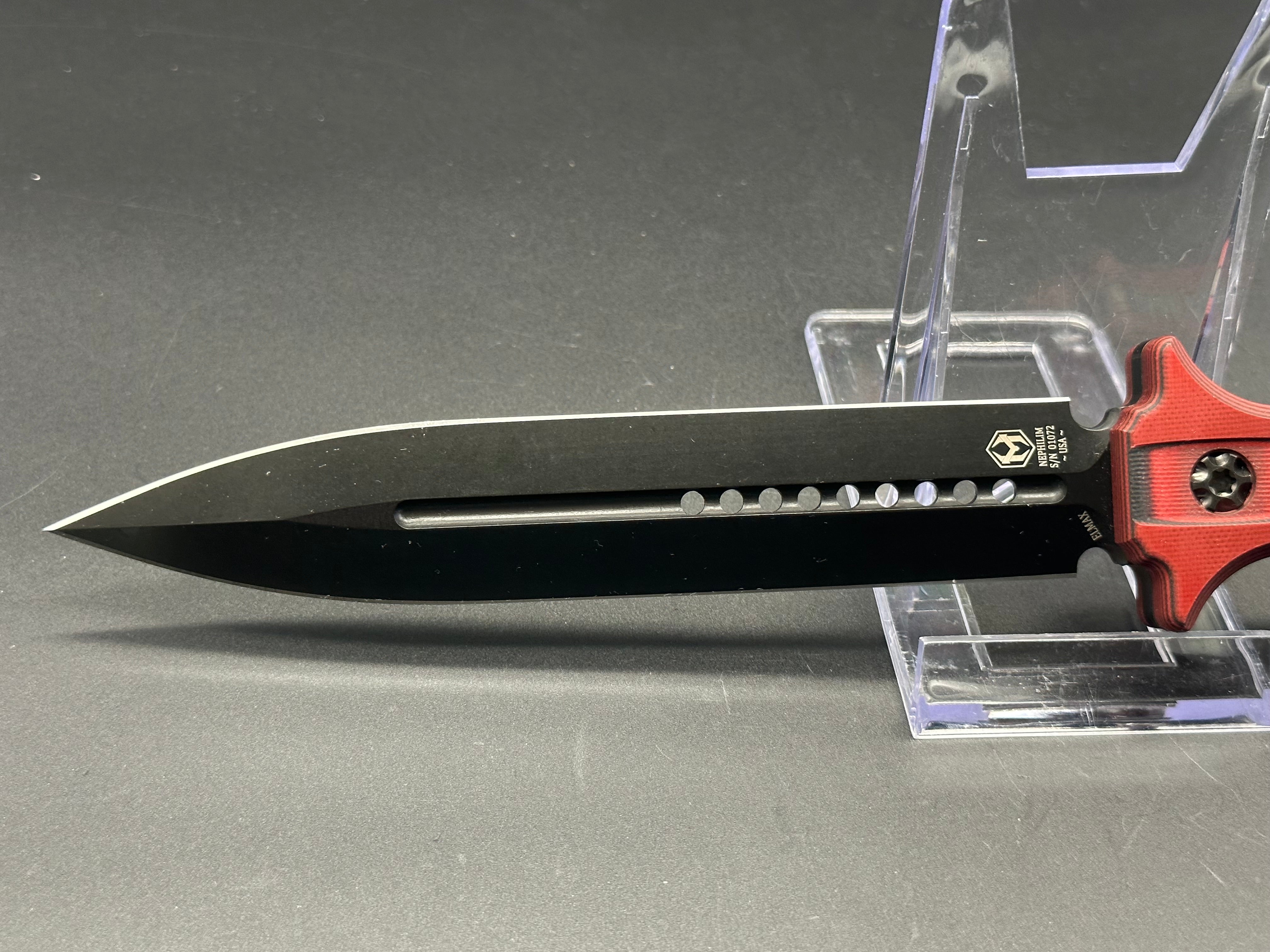Heretic Knives Nephilim Folding Knife - Red/Black G10 Handle, D2 Steel Blade - EDC, Camping, Hunting, Outdoor Survival Gear