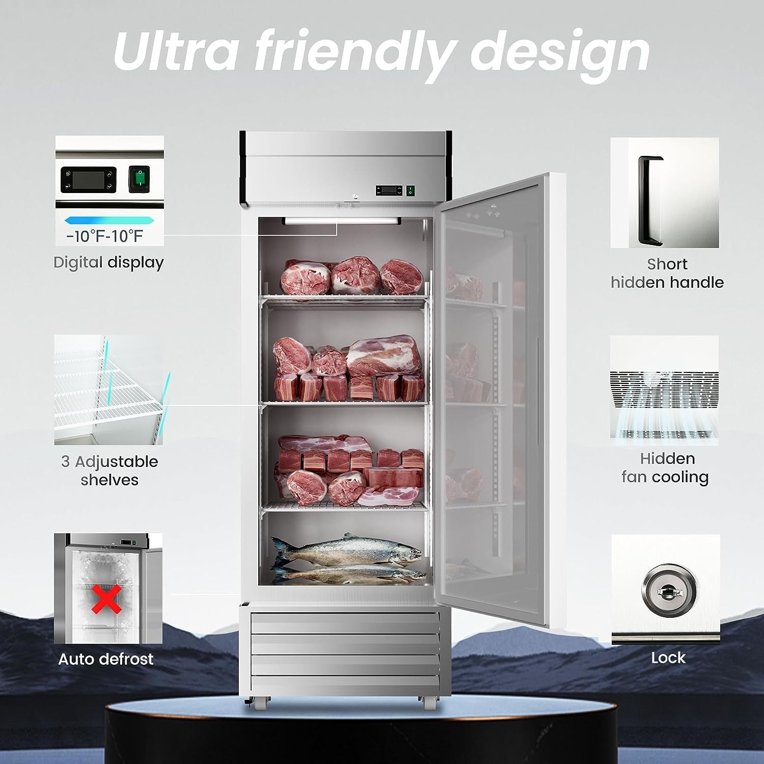27'W Commercial Freezer Refrigerator 23 Cu. Ft - Dynamic Cooling with OmniSmart Temperature Control for Restaurants, Grocery Stores & Food Service Businesses