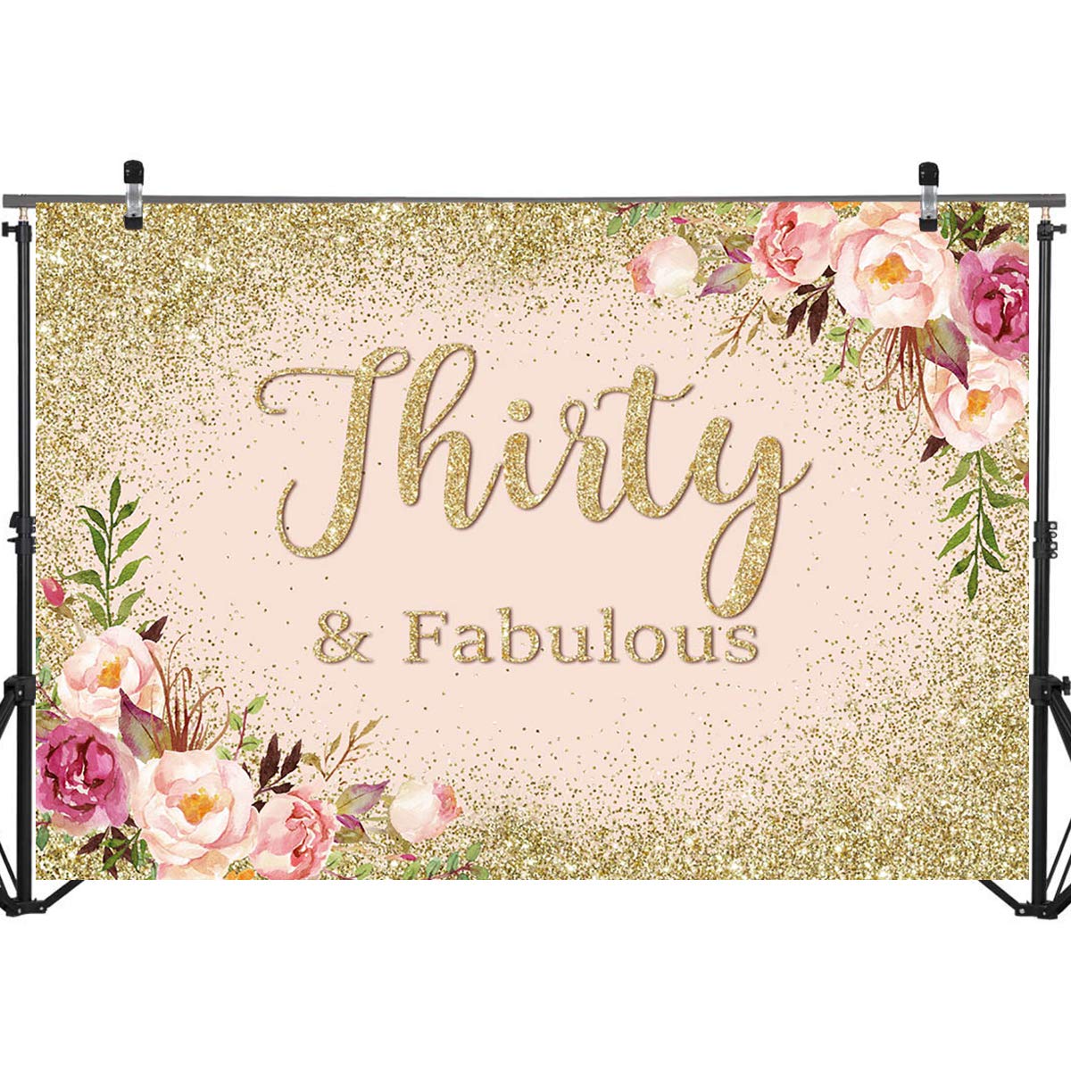 Rose Gold Floral 30th Birthday Party Backdrop - Mocsicka 10x8ft Photography Studio Background for Happy Thirtieth Birthday Decorations | Perfect for Birthday Photos, Milestone Celebrations & Social Media Content