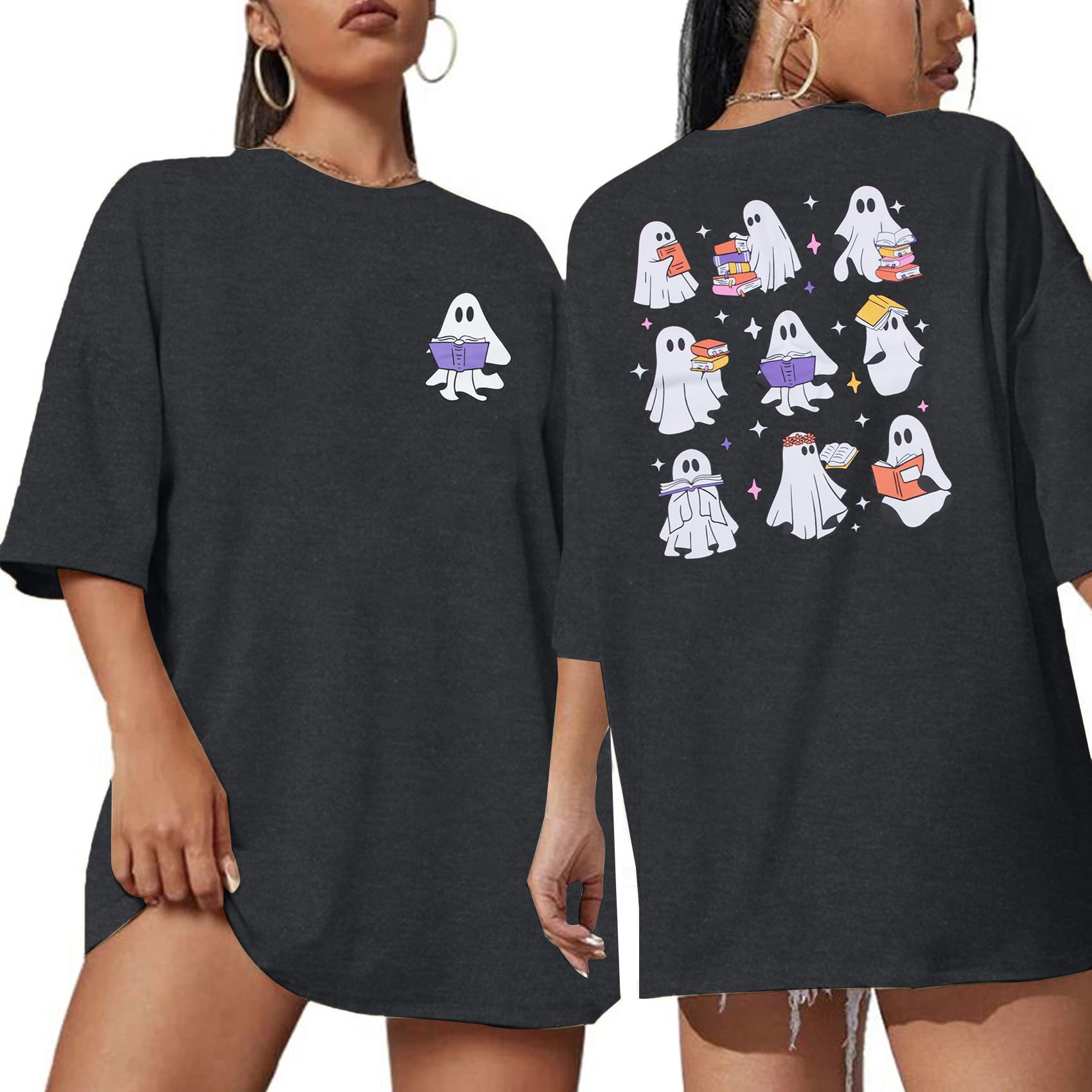 Halloween Ghost T-Shirt for Women - Retro Oversized Short Sleeve Halloween Fall Shirt | Casual Wear, Costume Parties & Spooky Season Outfits