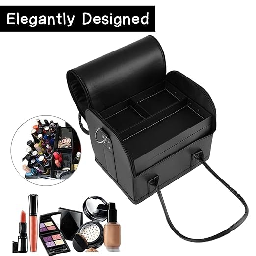 Professional 35cm Makeup Case - Large Cosmetic Organizer with Nail Polish Storage | Travel Vanity Box for Beauty Tools & Cosmetics (Black Alligator Pattern) - Perfect for Salon Professionals, Travel & Home Organization