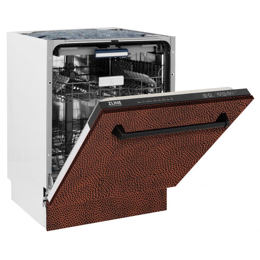 ZLINE 24 Inch Tallac Series 3rd Rack Dishwasher - Hand Hammered Copper Panel, Traditional Handle, 51dBa Ultra Quiet (DWV HH 24) | Perfect for Modern Kitchens, Open Concept Homes & Luxury Remodels
