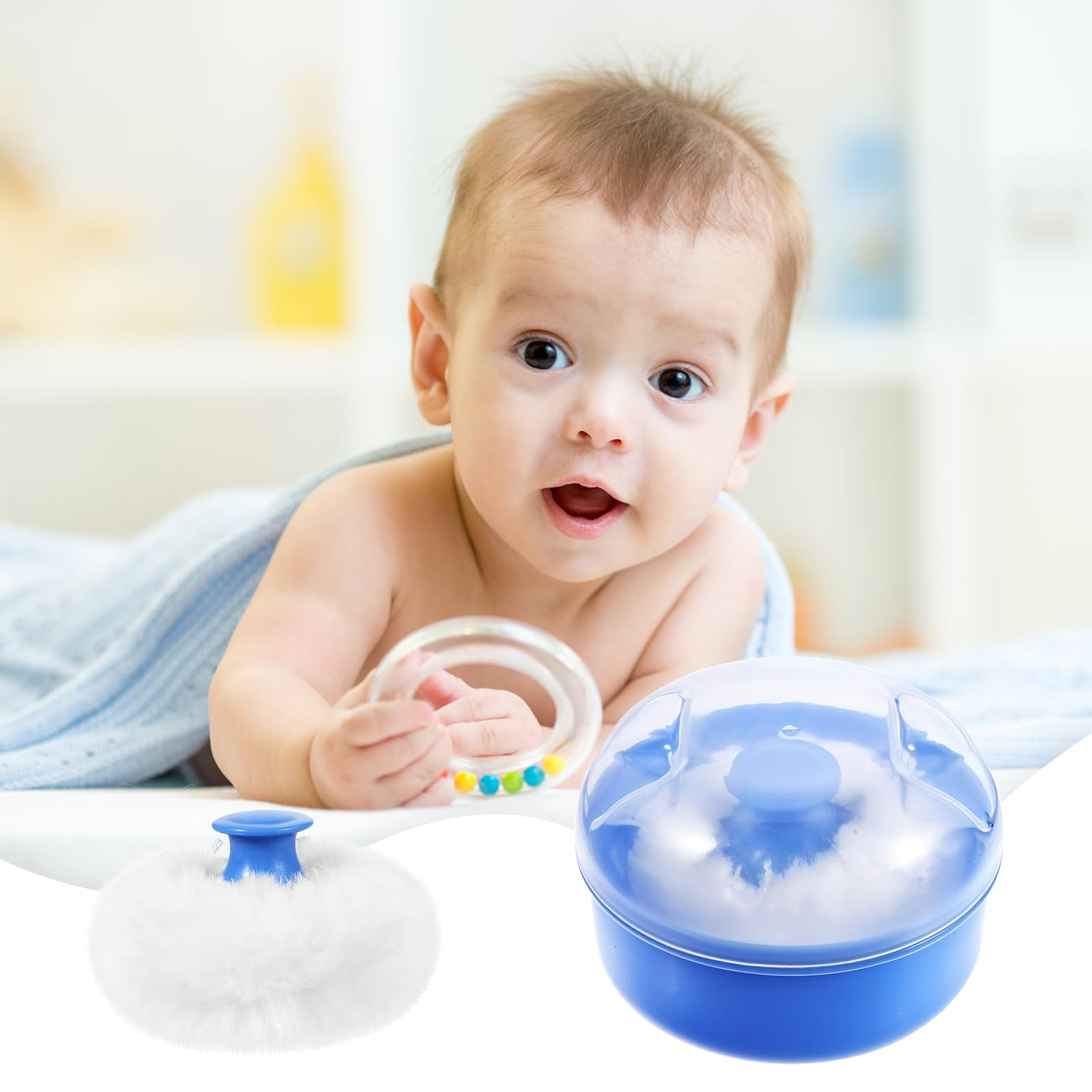 Soft Baby Body Powder Puff with Travel Case - Hypoallergenic Cosmetic Puff for Face & Body Loose Powder - Perfect for Babies, Kids & Women - Ideal for Bath Time, Diaper Changes & Travel (Blue)