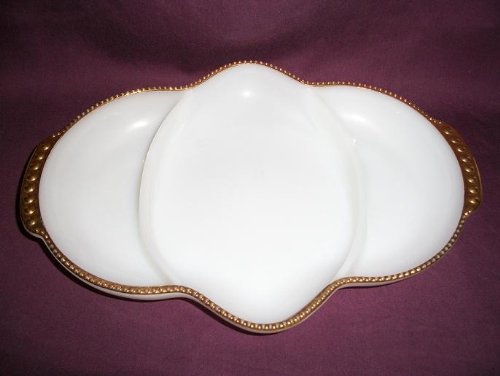 Vintage Fire King Oven Ware Milk Glass Divided Serving Dish - Relish Tray, Candy Bowl & Appetizer Plate for Parties, Picnics & Holiday Gatherings