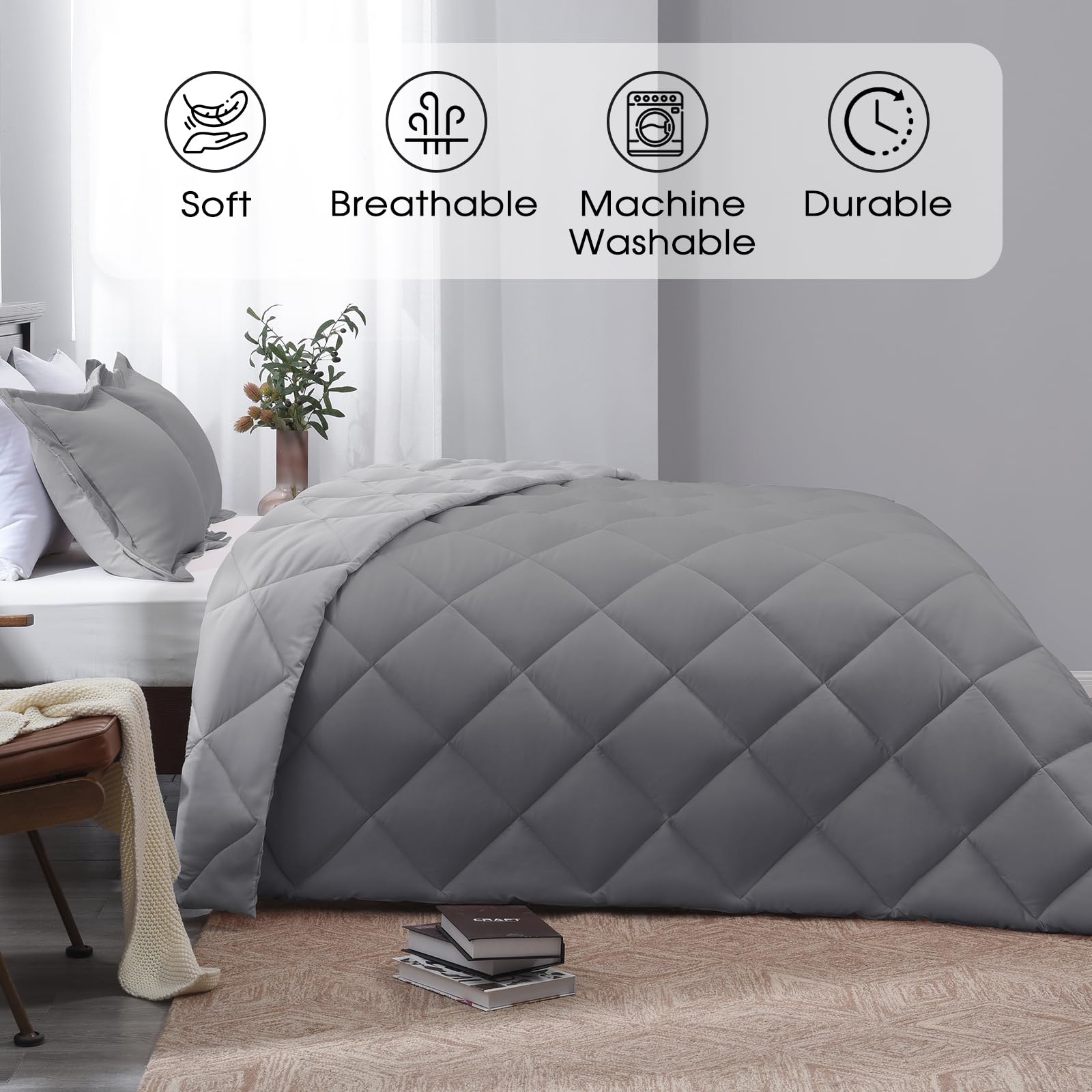 Premium King Size Comforter Set - All Seasons Reversible Grey & Charcoal Gray Bedding, 1 Comforter (104