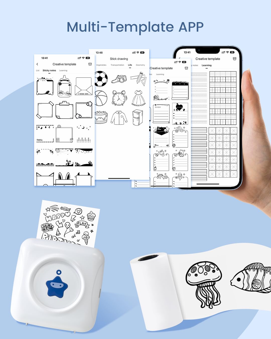 Portable Thermal Printer for Stickers & Photos - Mini Bluetooth Wireless Printer Compatible with iPhone, Android - Pocket Photo Printer for DIY Projects, Travel, Business & Home Use with 10x Printing Paper