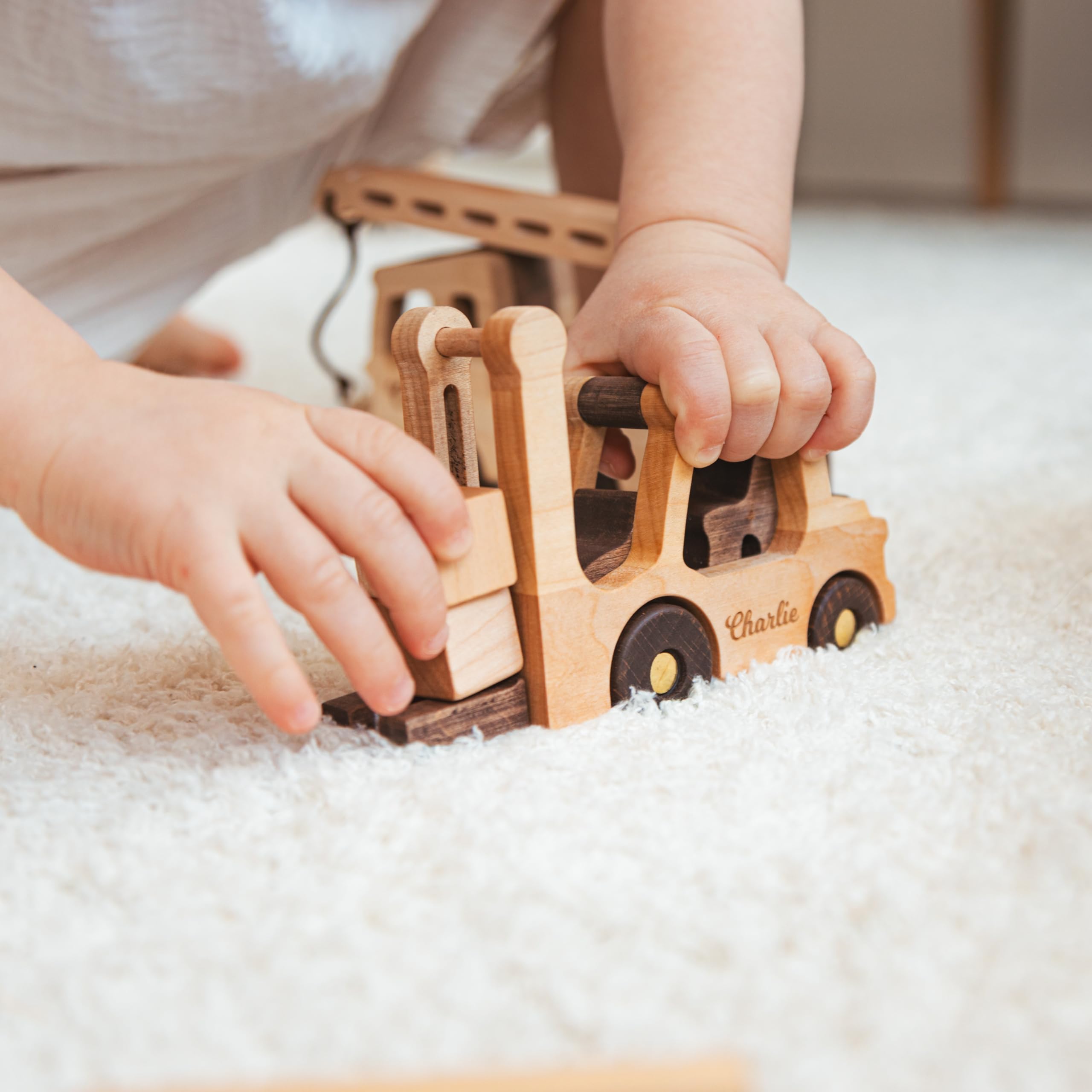 Personalized Wooden Toy Cars & Construction Vehicles - Montessori Sensory Toys for Toddlers, Best Birthday Gift for Kids - Perfect for Early Learning, Fidget Play & Pretend Construction Scenes