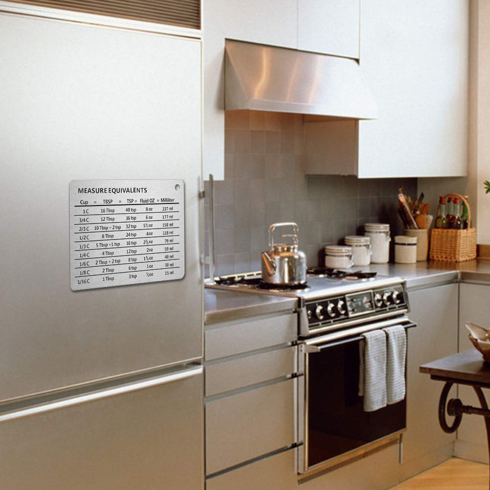 Professional Magnetic Kitchen Measurement Conversion Chart - Stainless Steel Cooking & Baking Guide for Cups, Spoons & Metric Units | Perfect for Home Chefs & Bakers