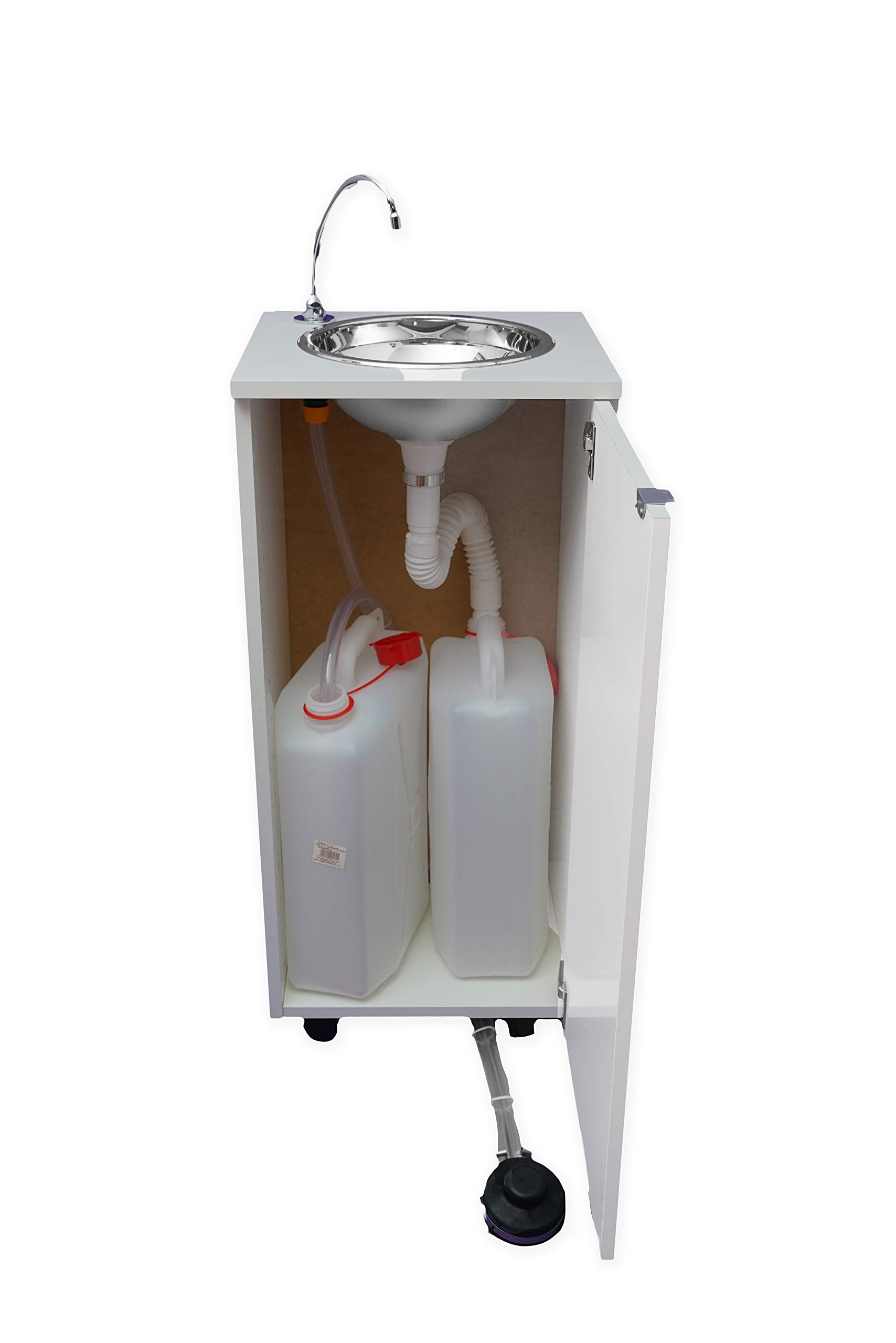 Fregadero portátil independiente sin agua ni electricidad, certificado, modelo básico blanco - Ideal para camping, eventos y cocinas pequeñas