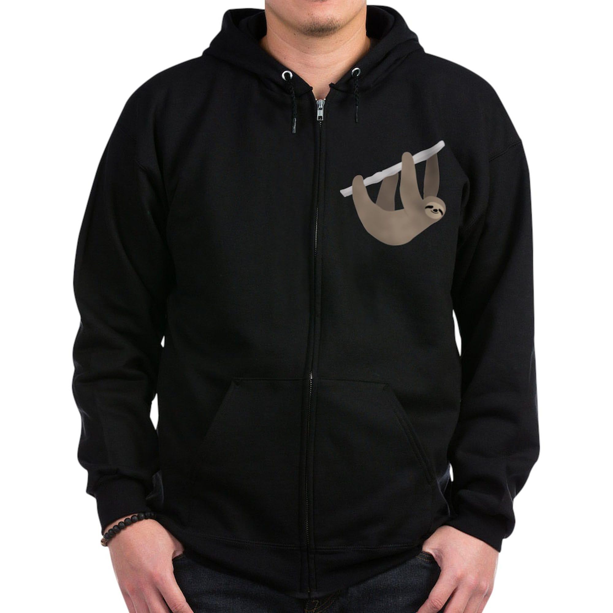 Sloth Zip Hoodie for Men - Dark Zip-Up Hooded Sweatshirt | Cozy Casual Wear for Lounge, Gym & Outdoor Activities