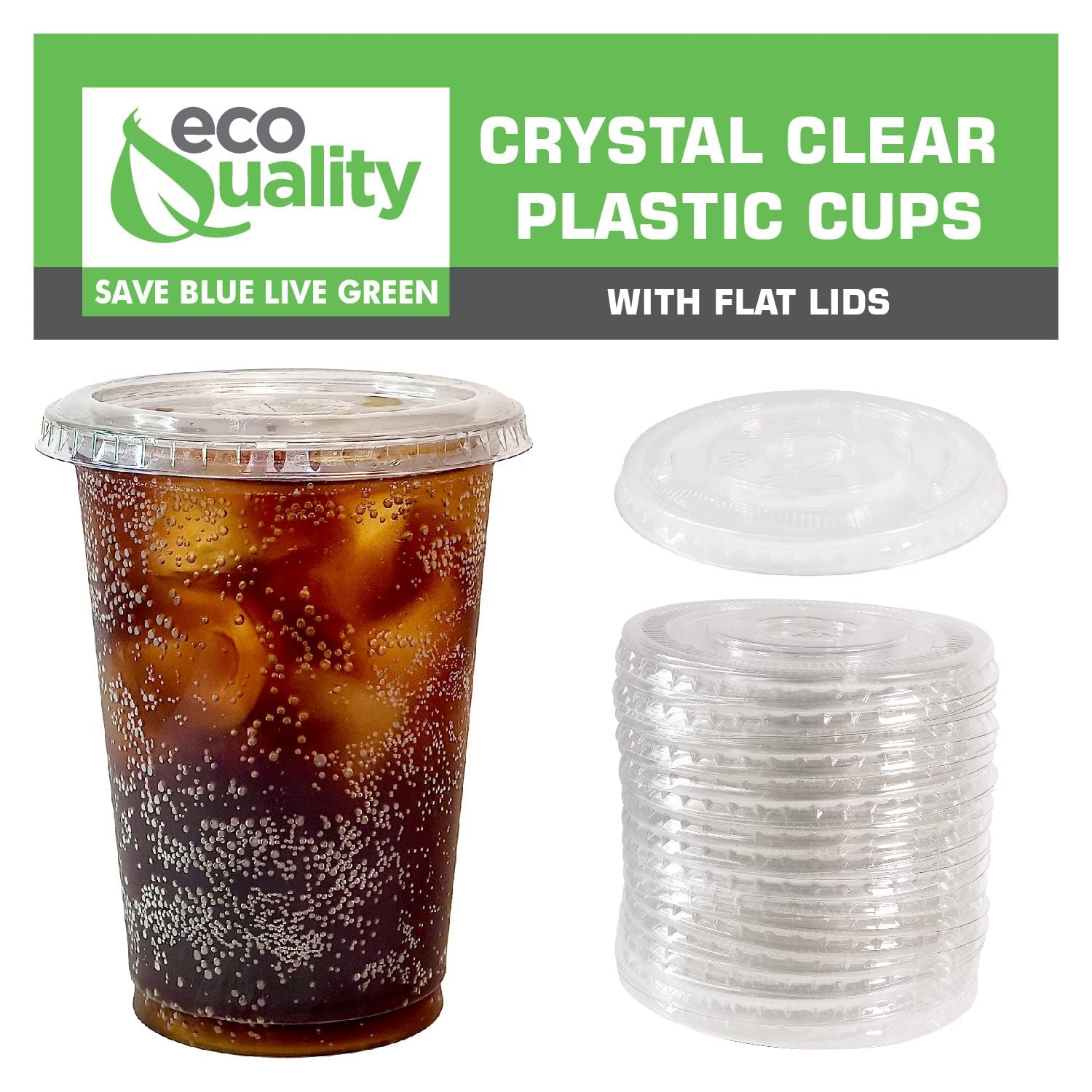 Clear Plastic Disposable Cups with Lids - 9oz PET Party Cups (500 Pack) | Crystal Clear Cold Drink Cups for Smoothies, Iced Coffee, Juice, Soda & Cocktails | Perfect for Home, Office, Cafes, Restaurants & Party Events