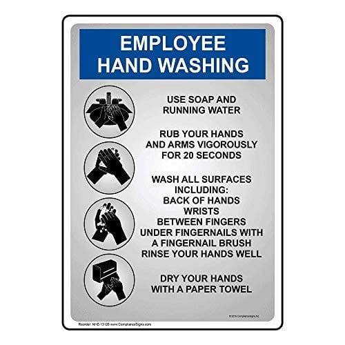 Employee Hand Washing Sign - 10x7 Inch Plastic Hygiene Sign for Restaurants, Hospitals & Workplaces | OSHA Compliant Workplace Safety Sign