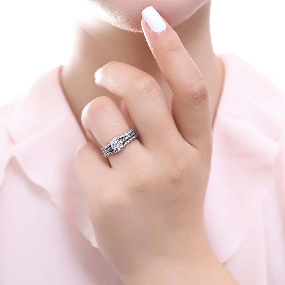 BERRICLE Sterling Silver Solitaire Wedding & Engagement Ring Set - 1 Carat Round Cut Cubic Zirconia (CZ) Wishbone Design for Women, Rhodium Plated, Size 4-10 - Perfect for Proposals, Anniversaries & Special Occasions