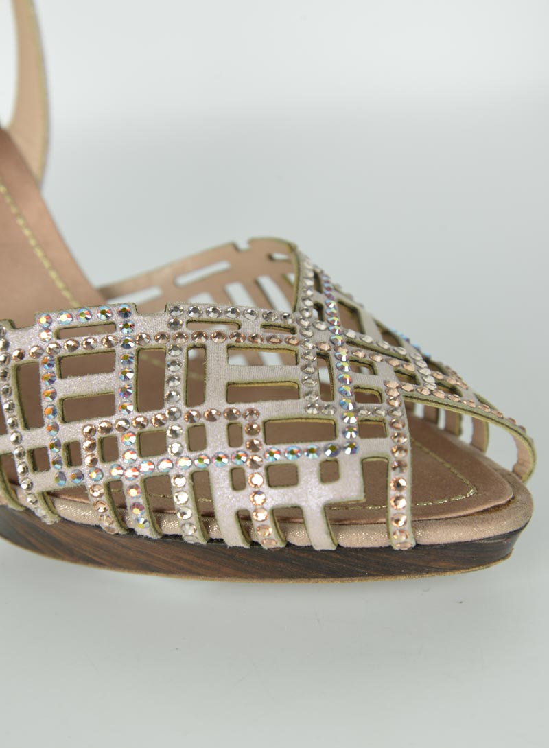 René Caovilla Champagne Suede Sandals with Swarovski Crystals - Size 38.5 | Luxury Evening Party Shoes for Women | Perfect for Weddings, Red Carpet & Special Occasions