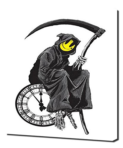 Banksy Grim Reaper Canvas Art Print - Stretched Wall Decor - Modern Home & Office Artwork - Perfect for Living Room, Bedroom or Gallery Wall Display