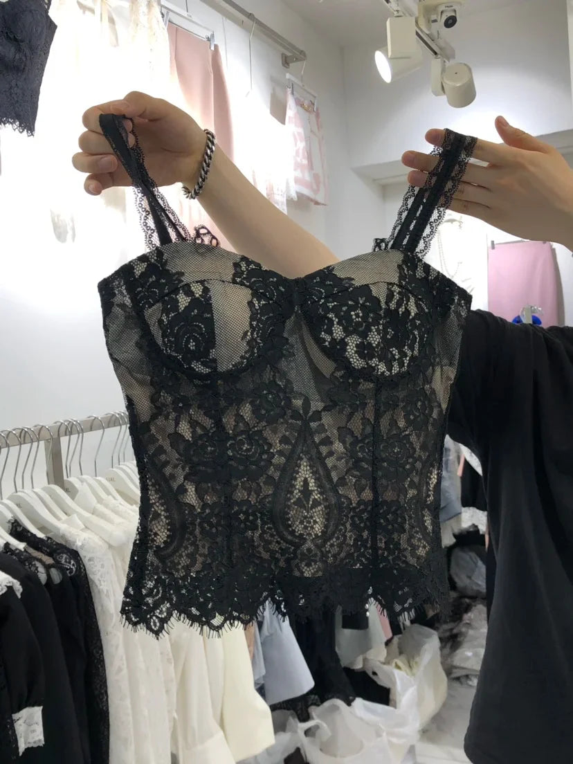 Sexy Crochet Crop Top for Women - Black Lace Slim Tank Top & Summer Blouse | Perfect for Beach, Music Festivals & Date Nights