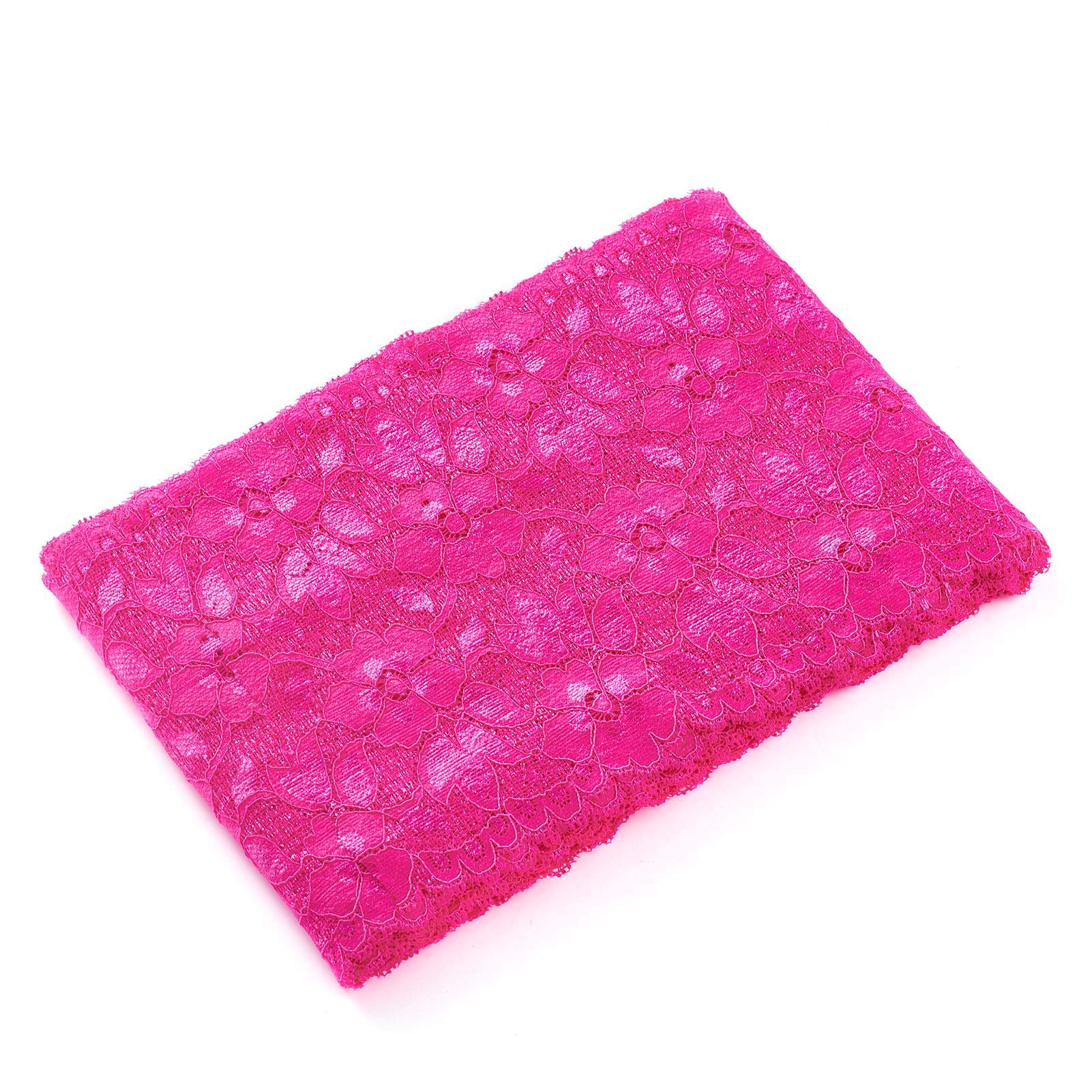 10 Yards Stretch Elastic Lace Trim - Hot Pink Floral Tulle Embroidered Ribbon (6.3 Inch/16cm Wide) for DIY Crafts, Jewelry Making, Sewing, Gift Wrapping, Wedding & Party Decorations - Perfect for Dresses, Headbands, Scrapbooking and Home Decor