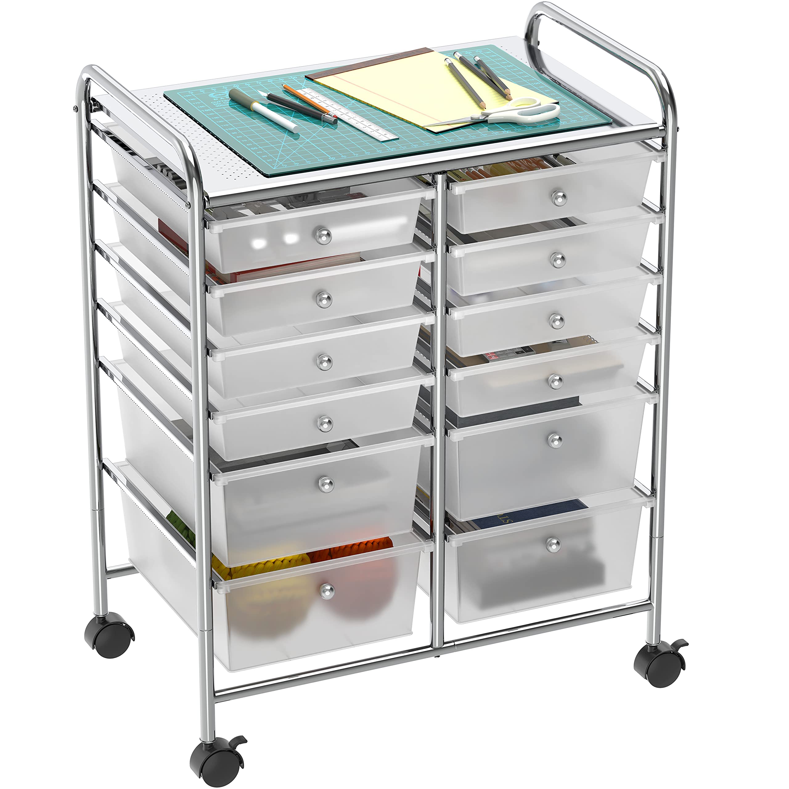 12-Drawer Rolling Utility Cart - Mobile Storage Organizer for Art, Craft & Office Supplies - Perfect for Home, Studio & Classroom Organization