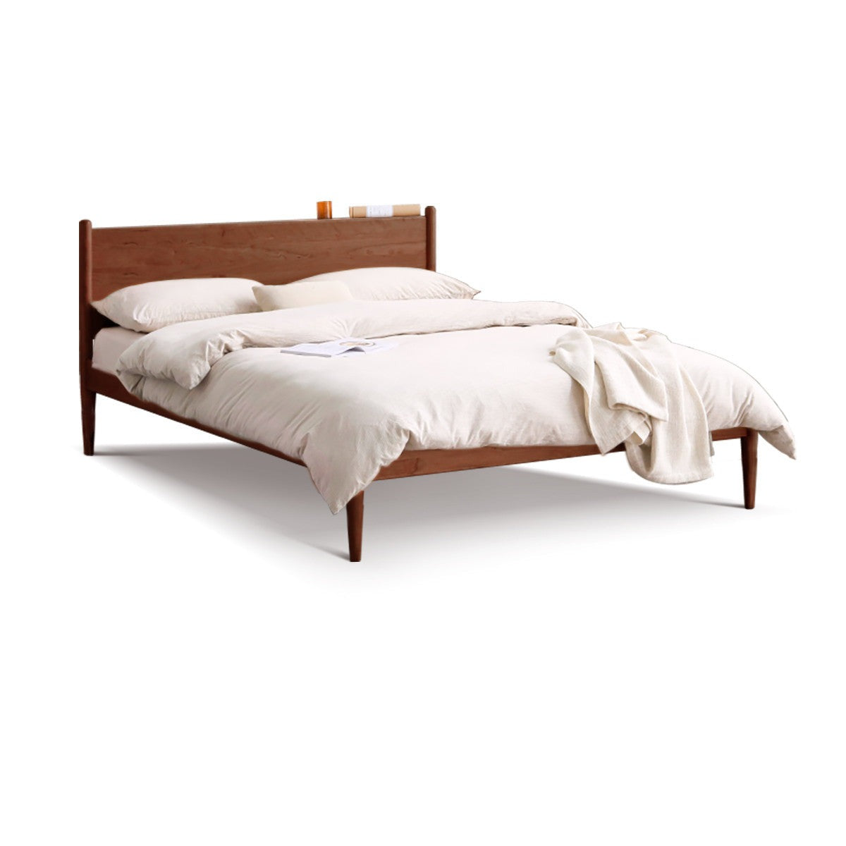 Solid Oak, Black Walnut & Cherry Wood Bed Frame - Handcrafted Queen Size Wooden Bed with Sturdy Slat Support - Perfect for Master Bedroom, Guest Room or Rustic Cabin Decor