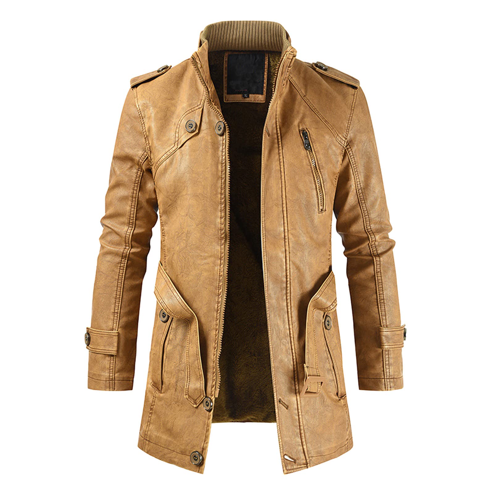 ViwoMUMO Men's Winter Jacket - Genuine Leather Trench Coat with Stand Collar & Zipper Closure | Lightweight Down Insulated for Warmth | Perfect for Casual Wear, Outdoor Activities & Cold Weather Fashion