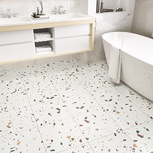 WESTICK 12x12 Inch Peel and Stick Vinyl Floor Tiles - Waterproof Self-Adhesive Flooring for Bathroom & Kitchen - Durable Removable Laminate Flooring with Colorful Terrazzo Look (5-Pack) - Perfect for Home Renovation, Rental Upgrades, and DIY Projects