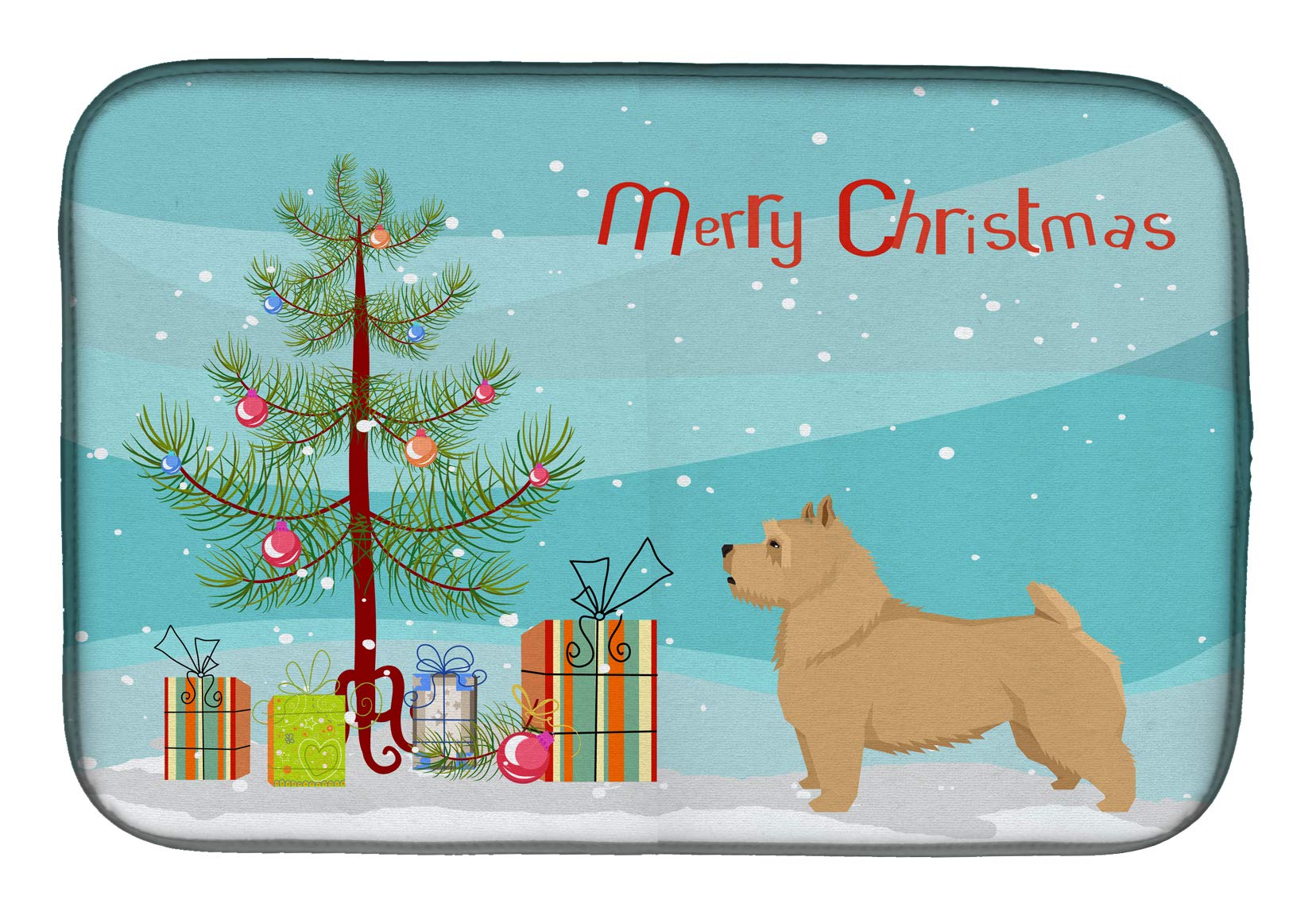 Norwich Terrier Christmas Dish Drying Mat - Absorbent Kitchen Counter Pad for Holiday Decor