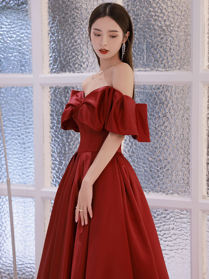 Elegant Burgundy Satin A-Line Long Prom Dress for Women | Formal Evening Gown for Homecoming, Wedding Guest, and Special Occasions