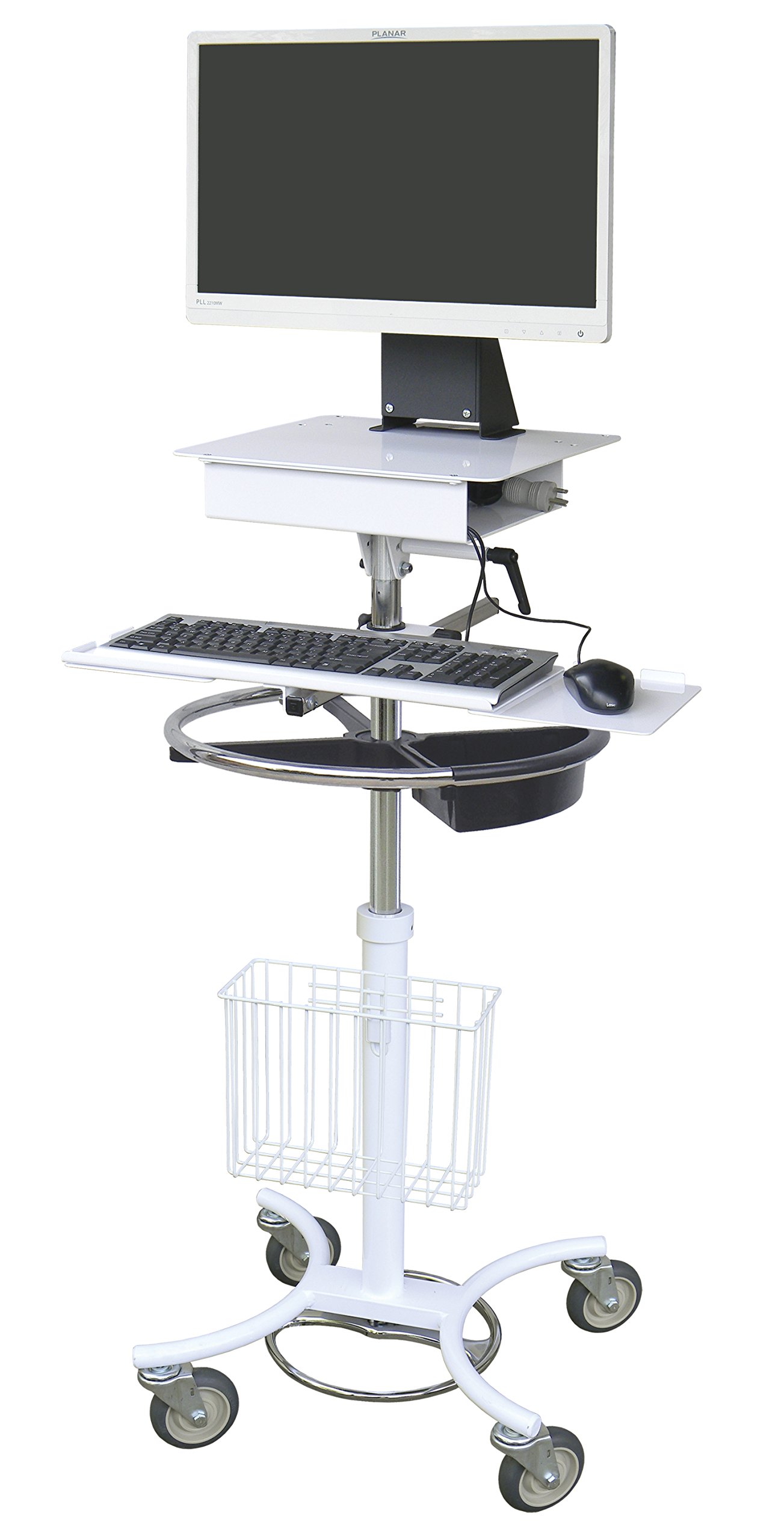 All-in-One Computer Stand with 10' Cord Reel & Medical Drawer (350760_MED) - Perfect for Home Office, Hospital, and Clinic Workspaces