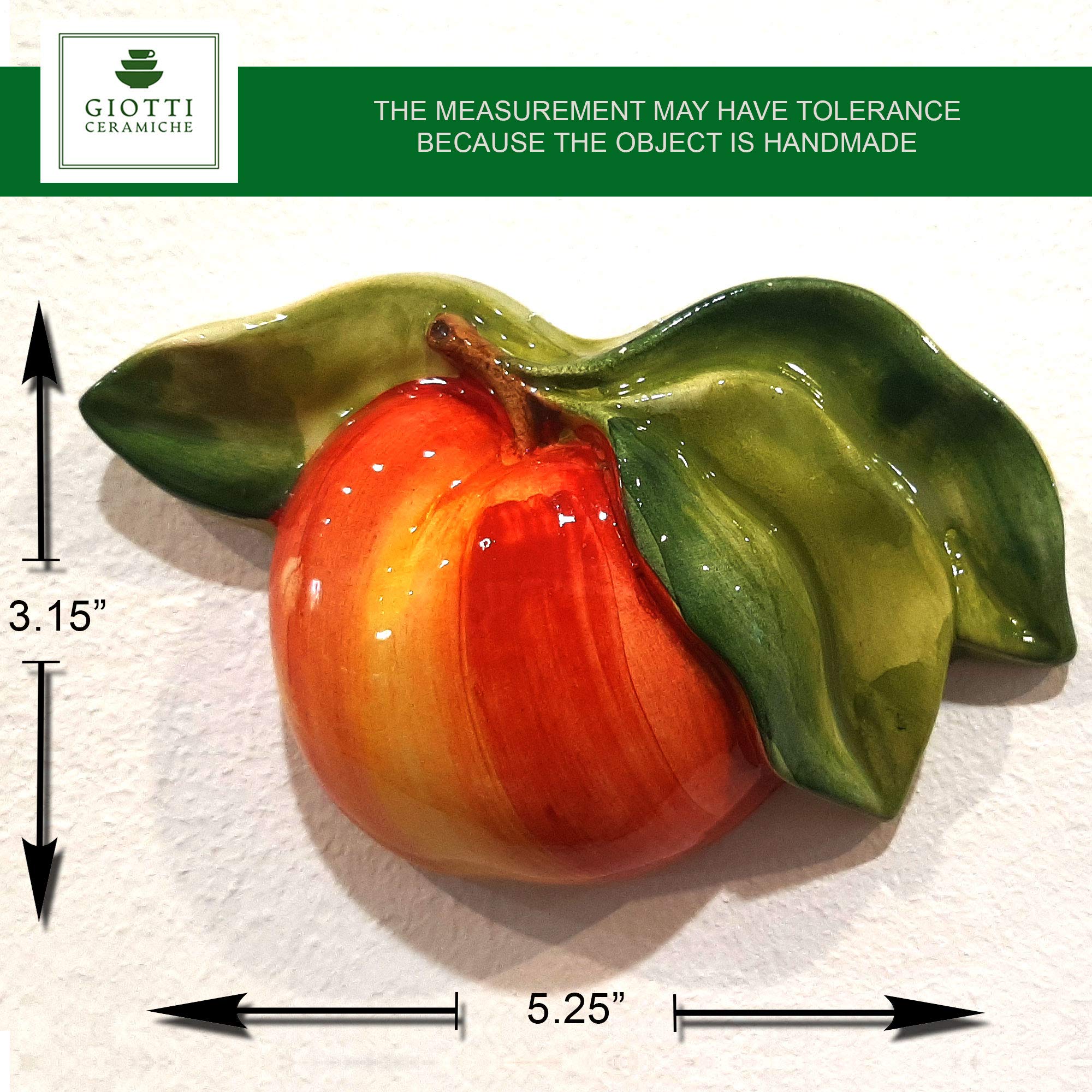 Italian Ceramic Fruit Decor for Kitchen - Hand-Painted Apple, Pear, Pomegranate Wall Art - Lifelike Artificial Fruit Decorations - Italian Pottery Home Decor for Dining Room, Farmhouse, Rustic Kitchen Decor