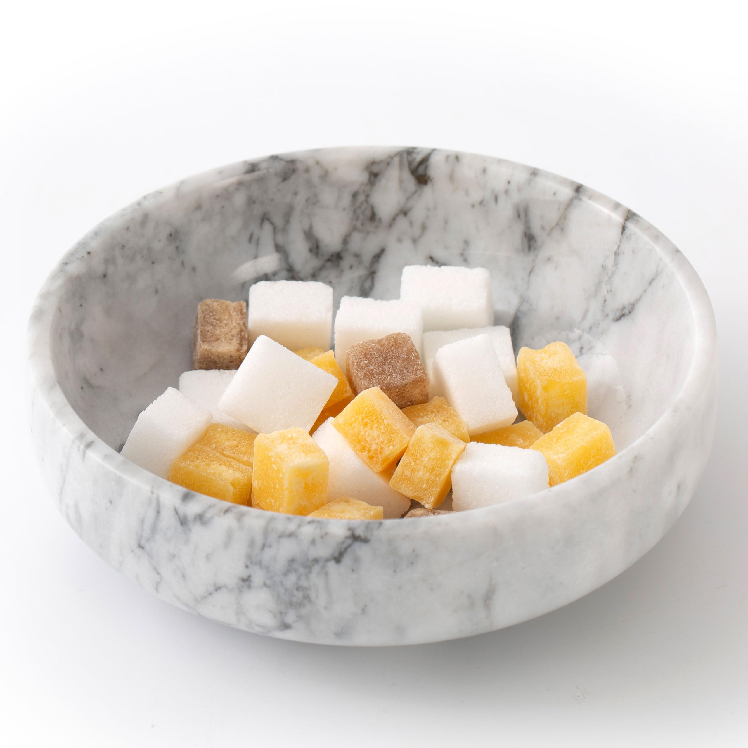 Elegant White & Grey Marble Candy Dish - 5.9 Inch Candy Bowl for Office Desk, Hard Candy Dispenser, Nut Bowl & Home Decor - Perfect for Entryway Tables, Living Rooms & Office Spaces