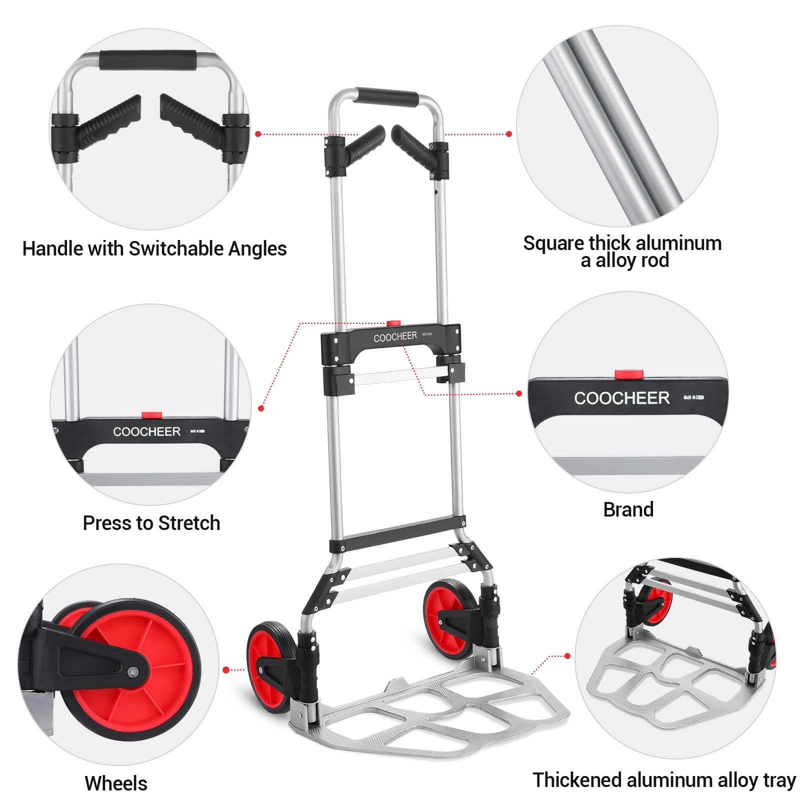 380LB Capacity Folding Hand Truck Dolly - Heavy Duty 2 Wheel Foldable Utility Cart, Collapsible Aluminum Luggage Cart with Telescoping Handle - Perfect for Moving, Warehouse, Home & Office Use