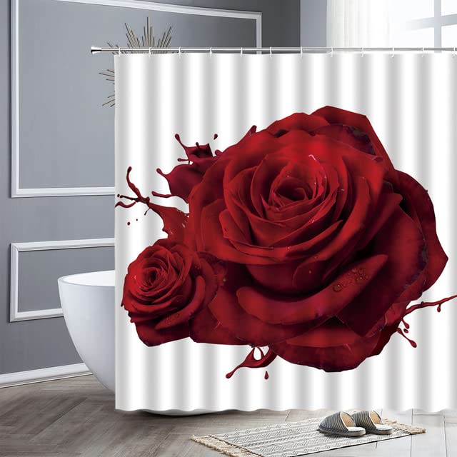 Waterproof Polyester Shower Curtain with Natural Rose Floral Design - Valentine's Day Home Decor Gift for Bathroom | Elegant Bathroom Upgrade for Romantic & Modern Spaces