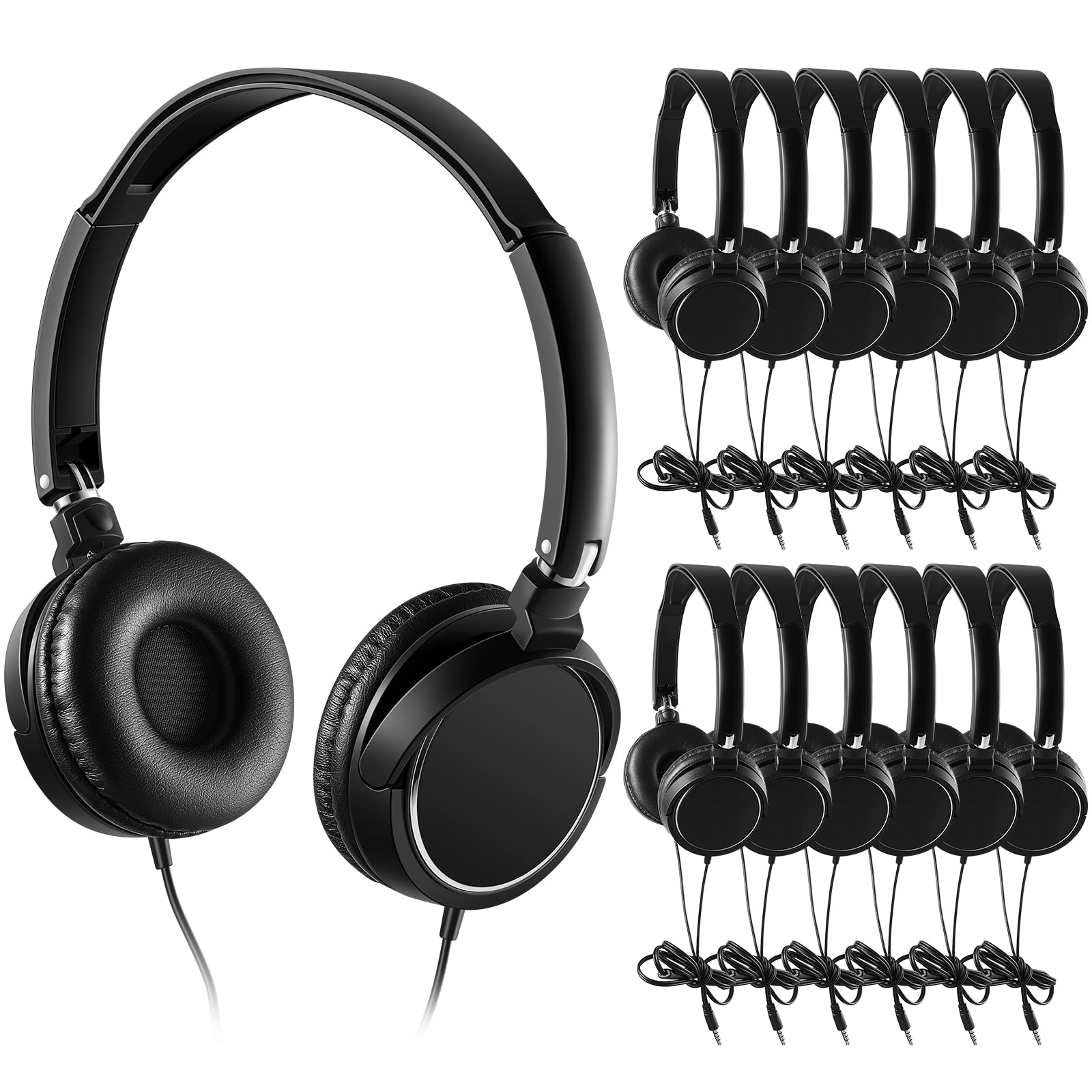24 Pack Bulk Classroom Headphones with Microphone - Adjustable Over-Ear Student Headphones for Kids, School, Online Learning & Virtual Classrooms (Black) - Perfect for Distance Education, Computer Labs & Study Sessions