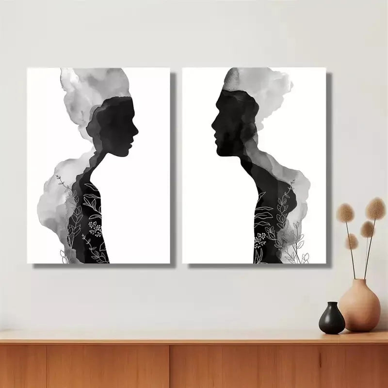 He and She Minimalist Beige Abstract Wall Art - Set of 2 Framed Canvas Paintings 50x75cm (20x30in) | High Quality Print | Ready to Hang | Perfect for Living Room, Bedroom & Office Decor