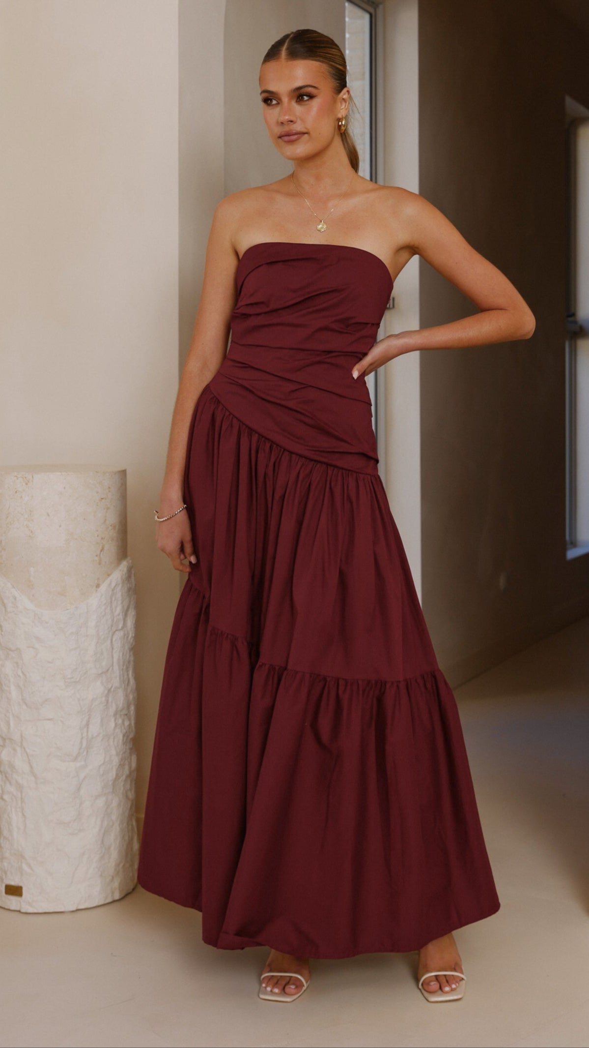 Lola Maxi Dress for Women - Elegant Burgundy Long Flowy Dress for Summer, Beach, Parties & Special Occasions