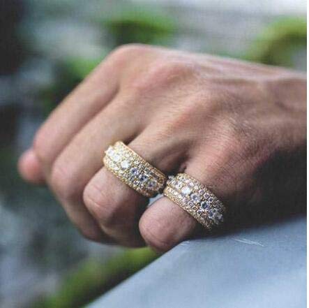 14K Gold Plated 10MM Diamond Men's Rings - Iced Out Bling for Anniversary & Fashion
