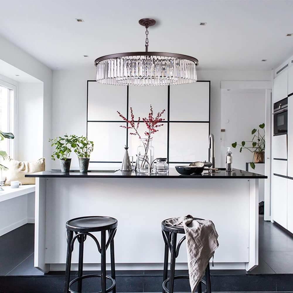 Oil Rubbed Bronze Crystal Chandelier - Modern 8-Light Ceiling Fixture for Dining Room & Living Room | Elegant Pendant Lighting with 33.5