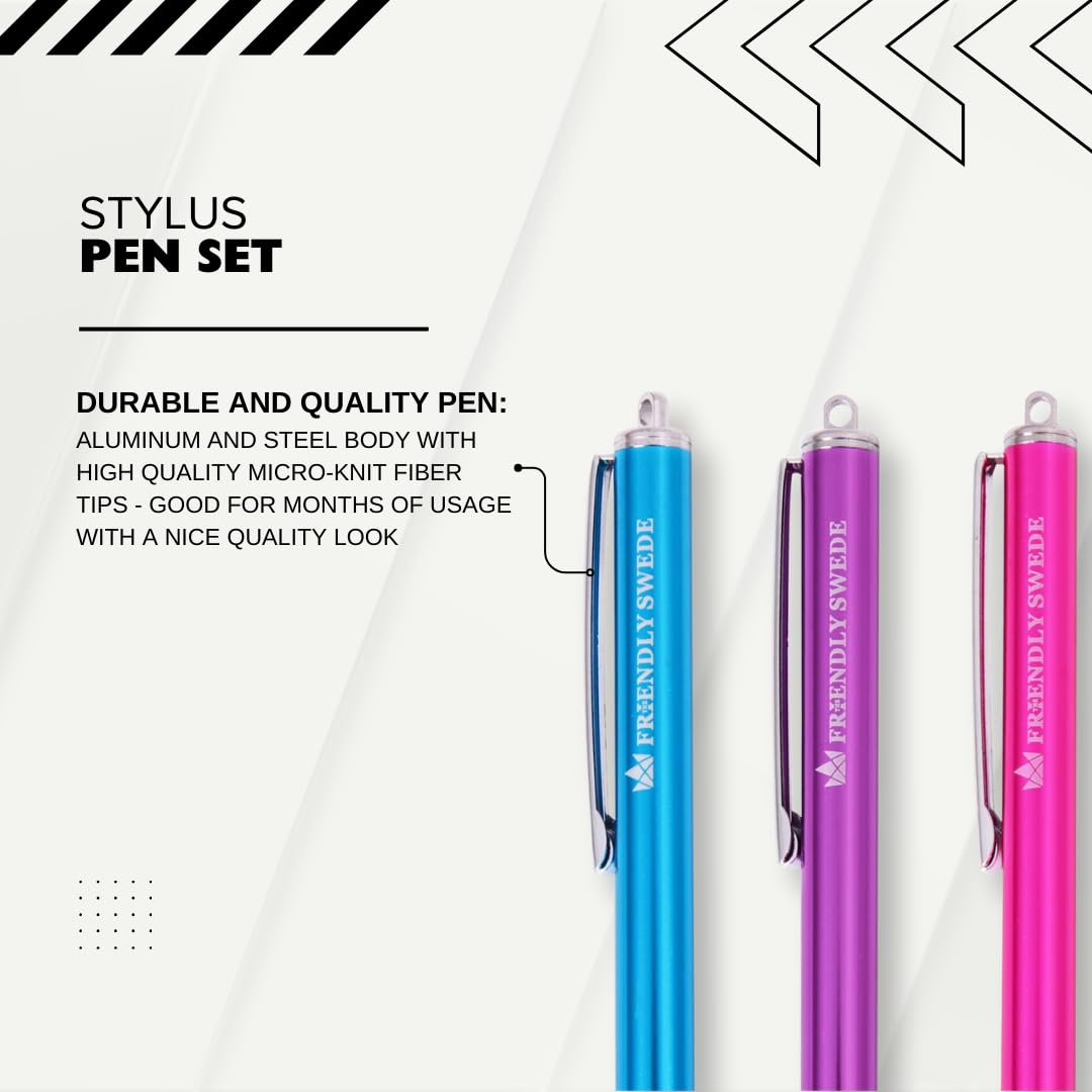 Friendly Swede Stylus Pen for iPad & iPhone - 3-Pack with Replaceable Tips for Touchscreen Use