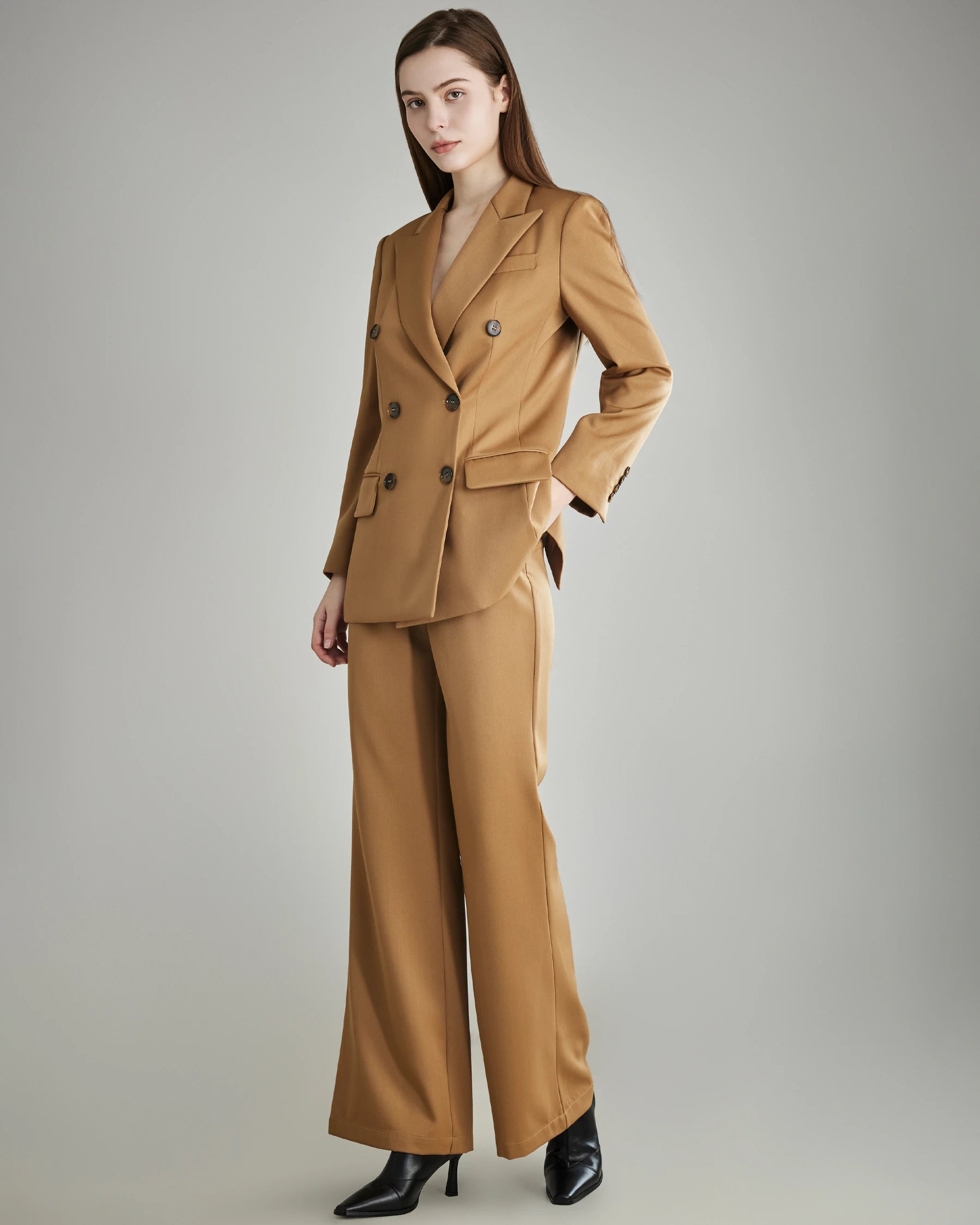 Women's Wool Double Breasted Blazer Coat - Warm Winter Business Jacket for Office Work, Formal Events & Professional Outfits