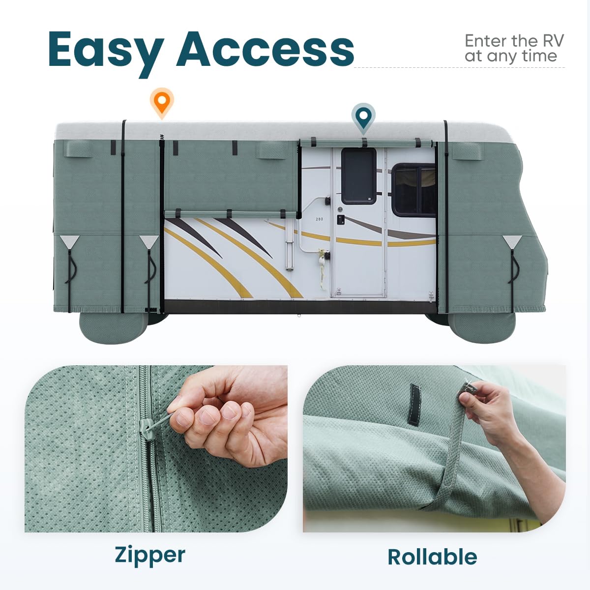 KING BIRD Upgraded Class C RV Cover - Heavy Duty 5-Layer Anti-UV Protection, Waterproof & Breathable Camper Cover for 29'-32' Motorhomes with Bonus Straps & Tire Covers | Perfect for Outdoor Storage, Winter Protection, and Long-Term Vehicle Shelter