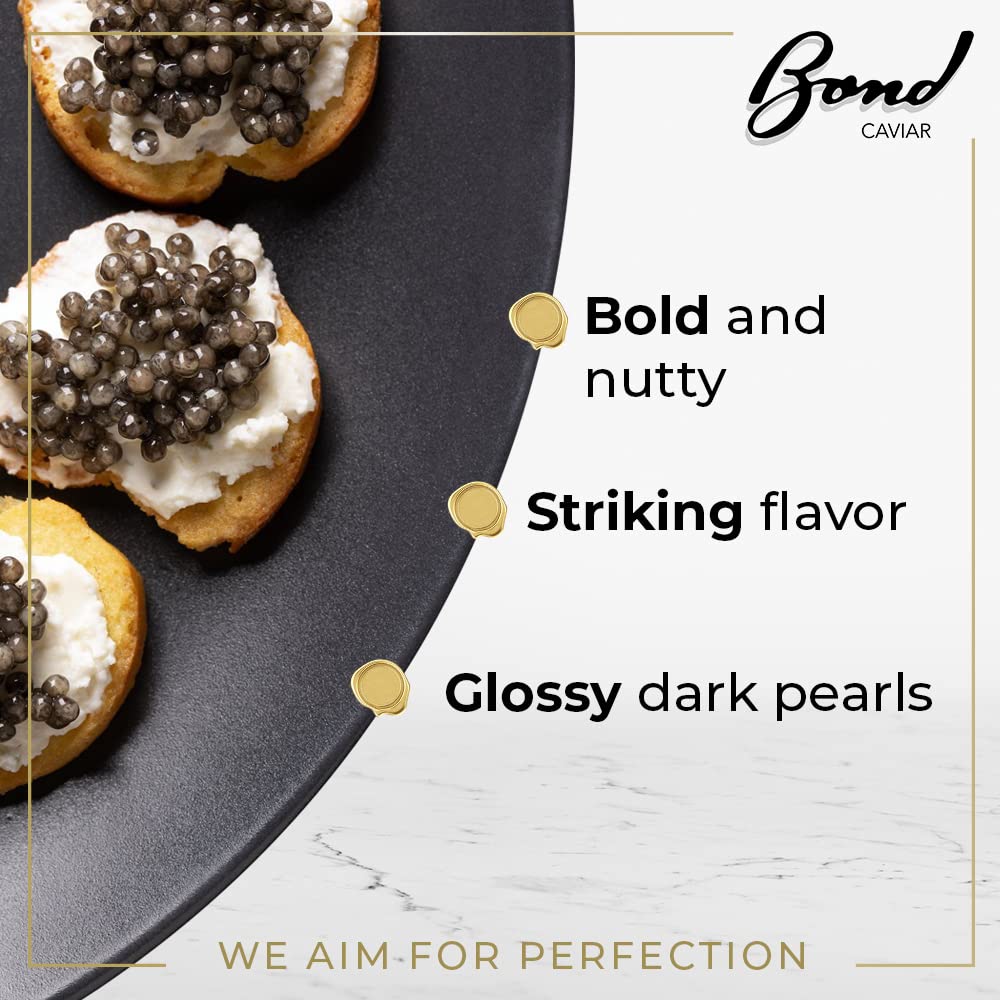 Premium Bond American Hackleback Caviar - World-Renowned Small Black Pearls, Malossol-Cured with Sea Salt - 3.5oz (100g) Glass Jar - Luxury Gourmet Gift for Weddings, Parties & Special Occasions - Perfect for Canapés, Blinis & Fine Dining Experiences