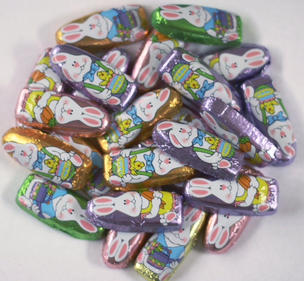 Scott's Cakes Solid Milk Chocolate Mini Funny Bunnies - 1 Pound Foil Wrapped Easter Treats in Clear Cello Bag - Perfect for Easter Baskets, Party Favors & Holiday Gifting