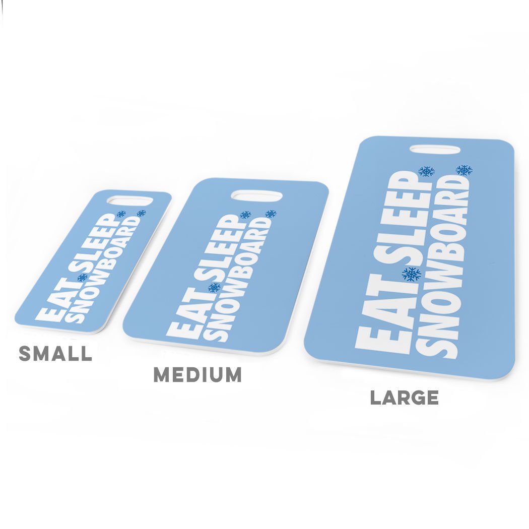 Custom Snowboard Luggage Tag - Eat Sleep Snowboard Design with Personal Info Space - Large Light Blue Bag Tag for Ski Trips & Winter Travel Accessories