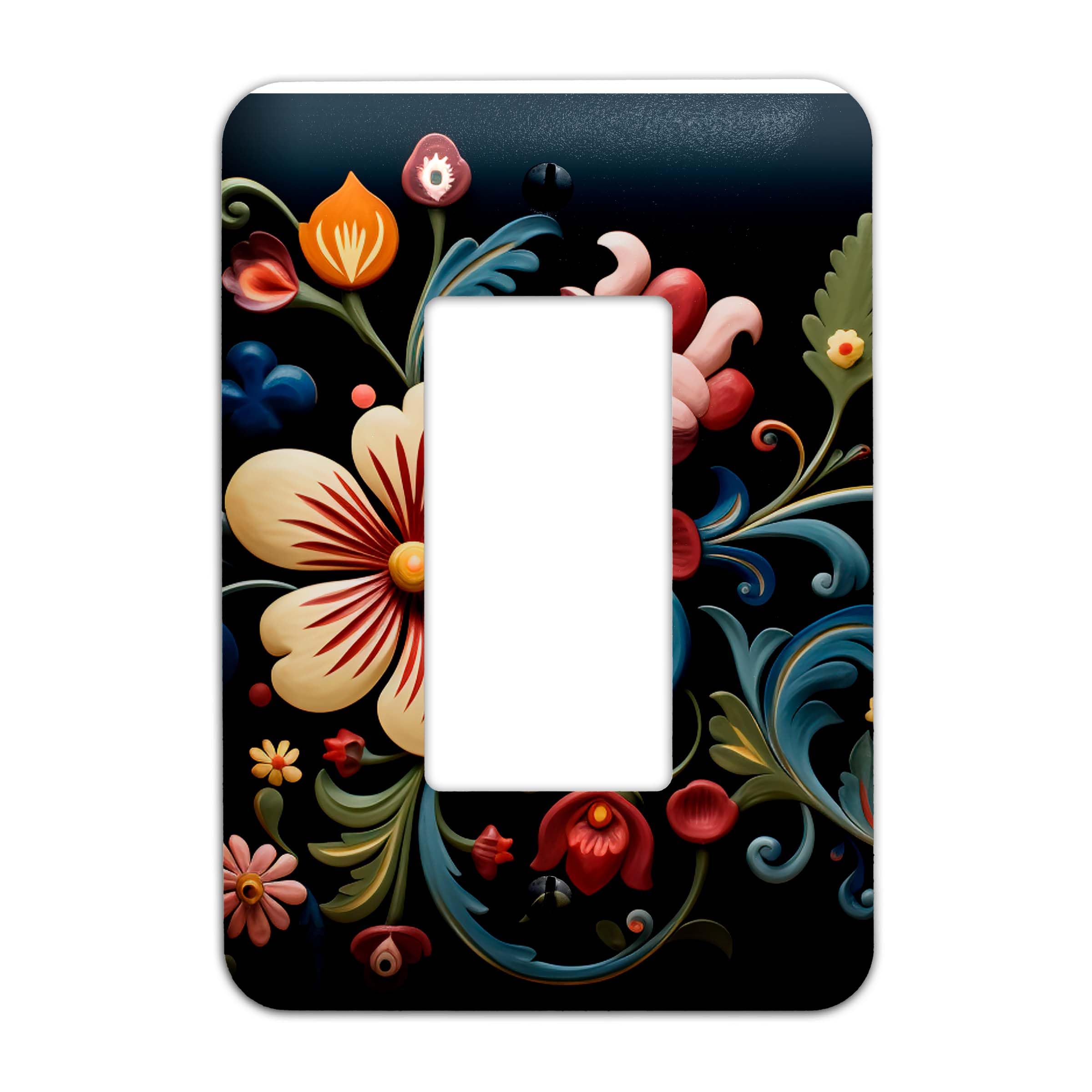 Blue Rosemaling Switch Plate Cover - Single, Double & Triple Light Switch Covers for Home Decor - Perfect for Living Rooms, Bedrooms & Kitchens