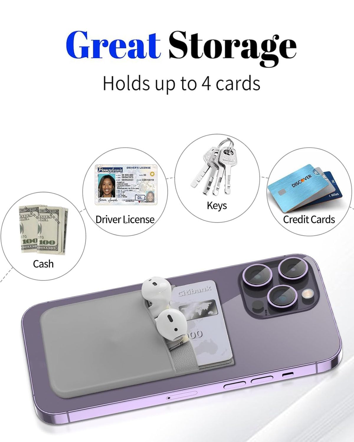 BIAJIYA Adhesive Silicone Phone Card Holder - Stick On Wallet Sleeve for iPhone Samsung Galaxy | Perfect for Business Cards, ID & Credit Cards While Shopping or Traveling